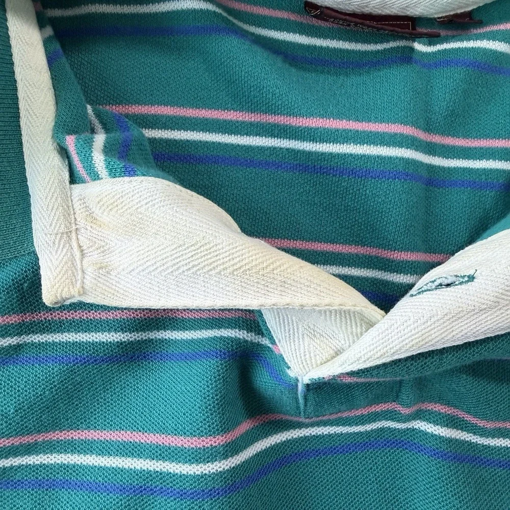 Vintage 90's Chaps Ralph Lauren Teal Stripped Men's Polo Size‎ XL